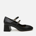 Women's Leather Mary Jane Block Heel - Black