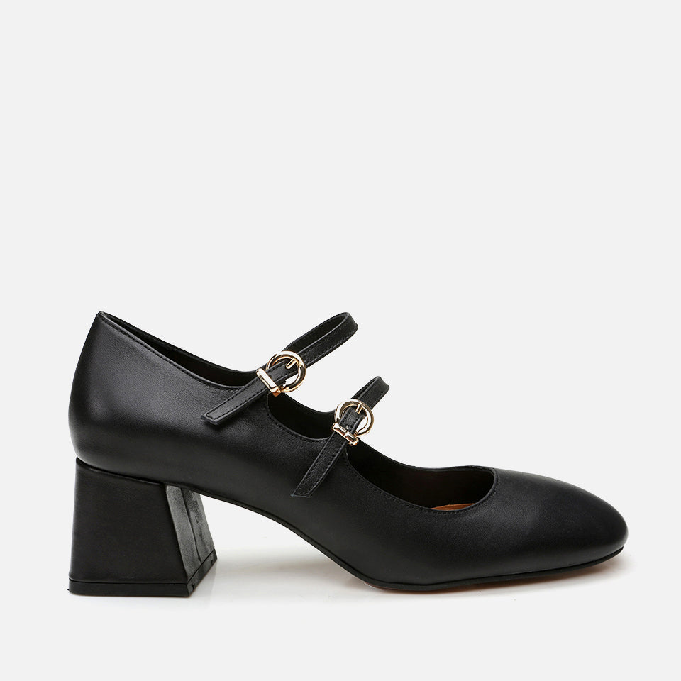 Women’s Leather Mary Jane Block Heel - Black