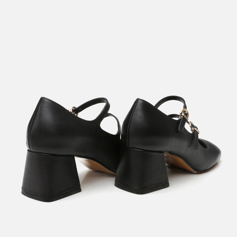 Women’s Leather Mary Jane Block Heel - Black