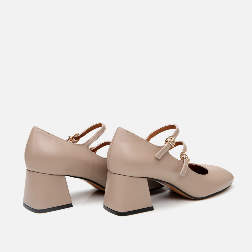 Women’s Leather Mary Jane Block Heel - Taupe