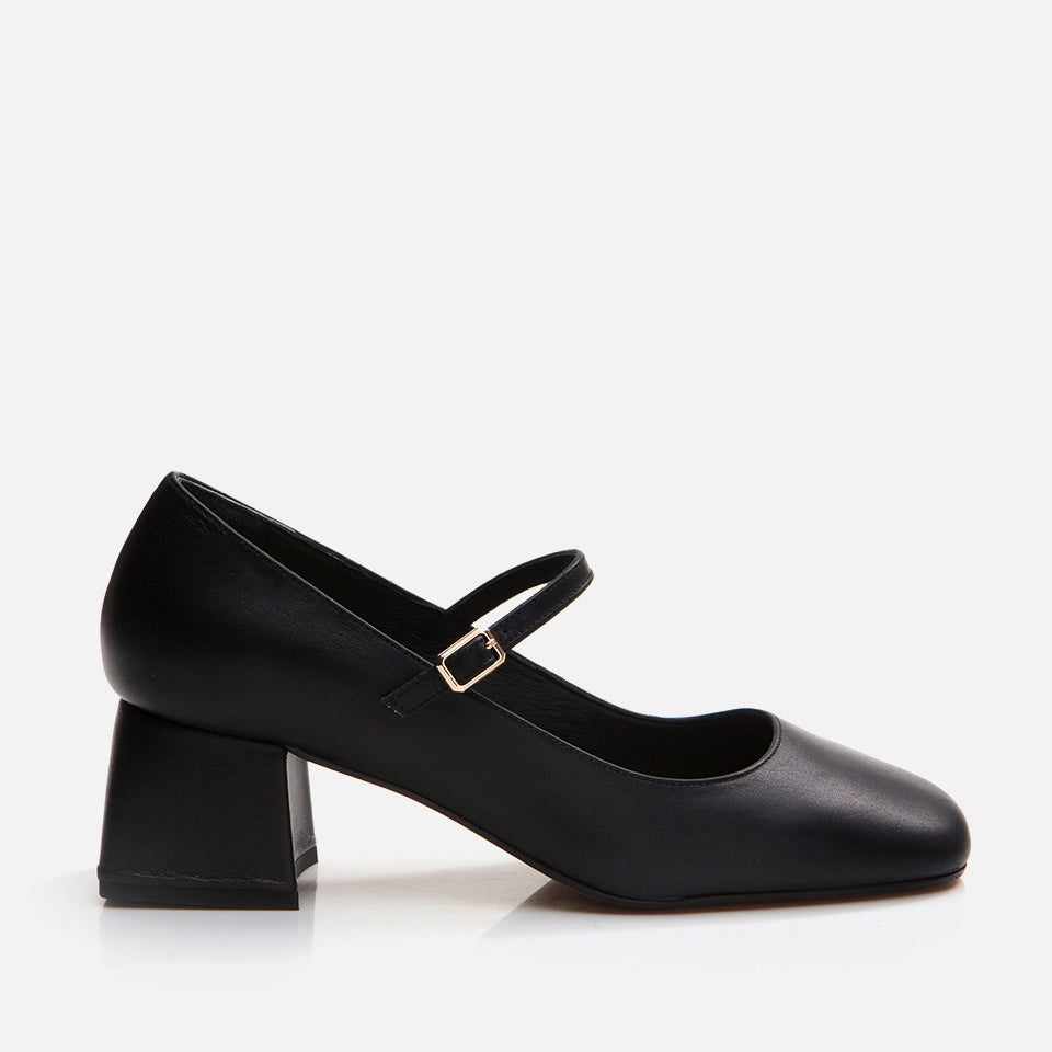 Women’s Leather Mary Jane Block-Heel Shoes - Black