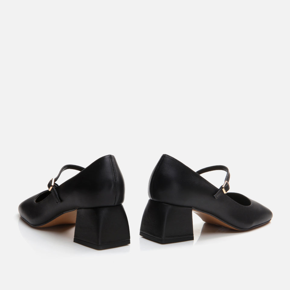 Women’s Leather Mary Jane Block-Heel Shoes - Black