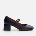 Women's Leather Mary Jane Block-Heel Shoes - Navy