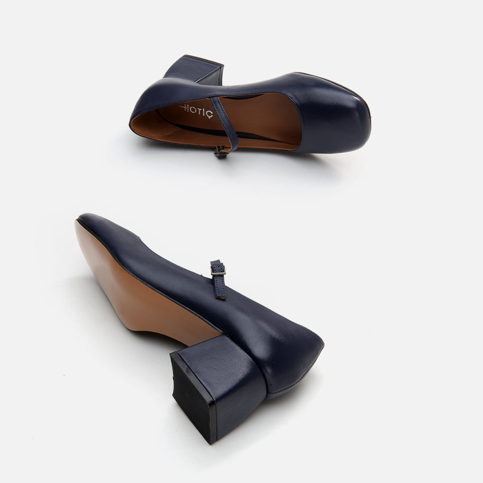 Women’s Leather Mary Jane Block-Heel Shoes - Navy