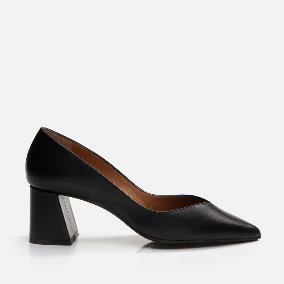 Women’s Leather Block-Heel Shoes - Black