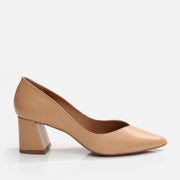 Women’s Leather Block-Heel Shoes - Beige