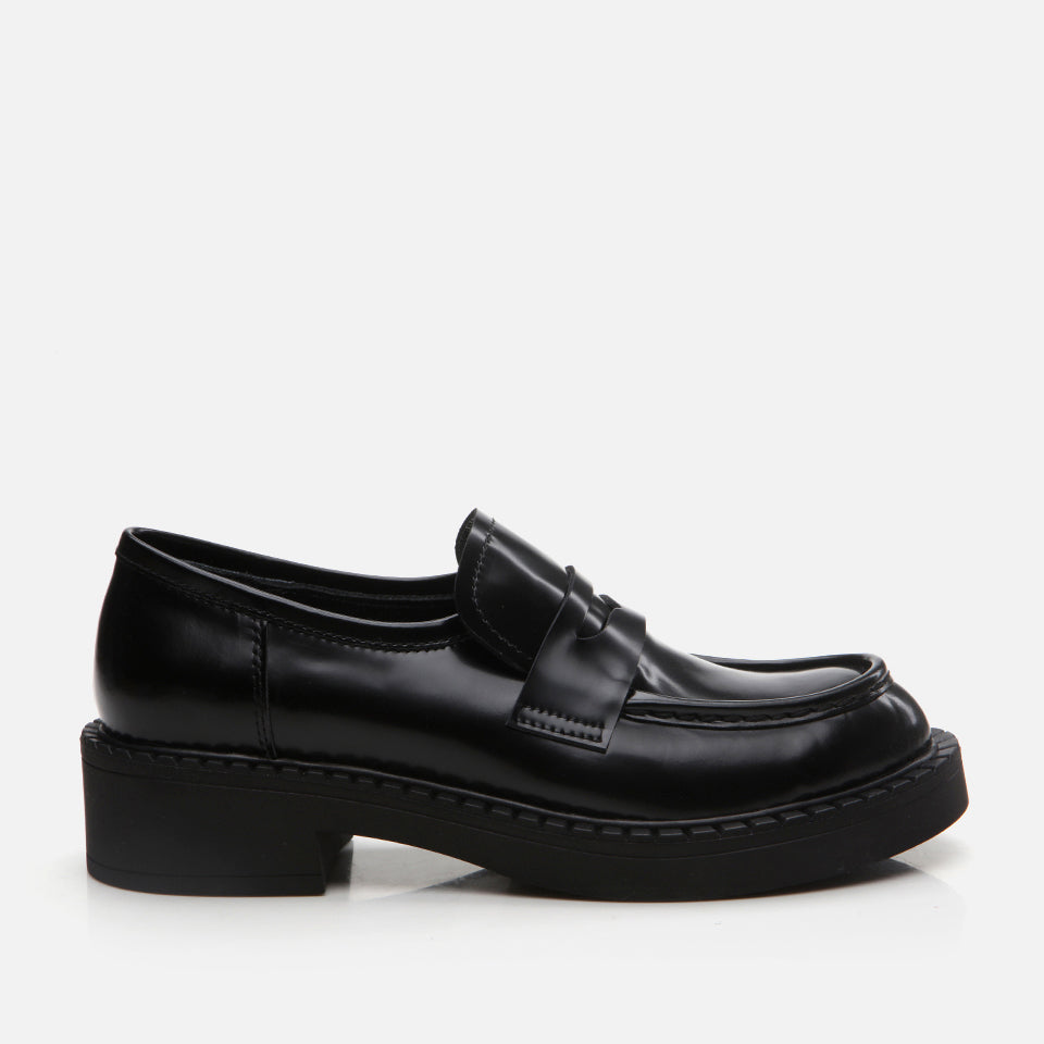 Leather Women’s Black Loafer Shoes - Black