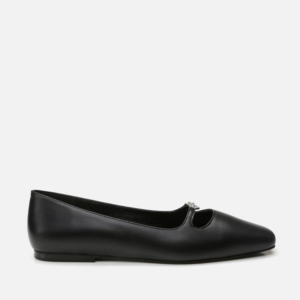 Women’s Leather Mary Jane Black Flats - Black