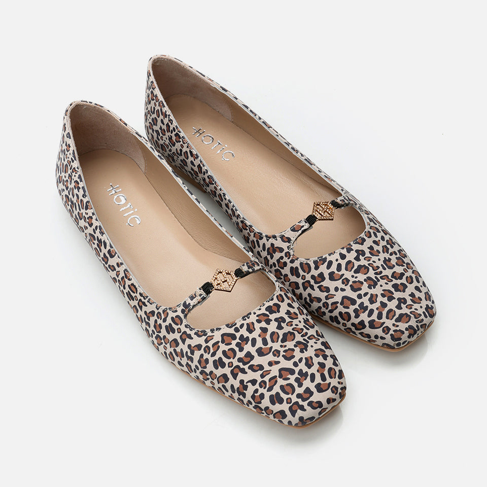Women’s Leather Mary Jane Leopard Pattern Flats