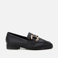 Women's Leather Casual Buckle Loafers – - Black