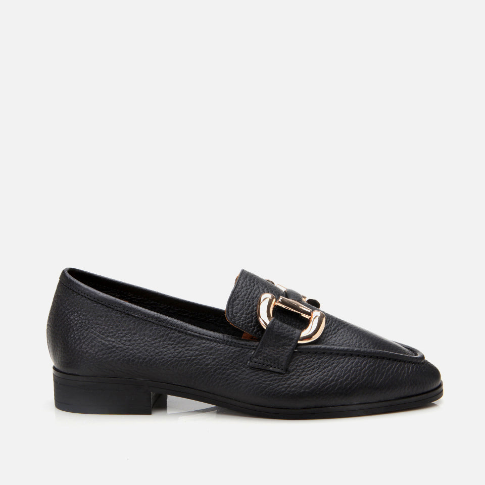 Women’s Leather Casual Buckle Loafers – Black