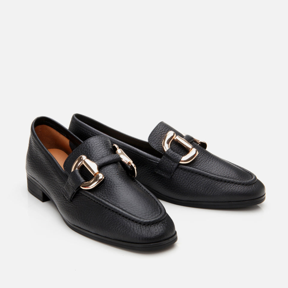 Women’s Leather Casual Buckle Loafers – Black