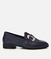 Women’s Leather Casual Buckle Loafers – Navy