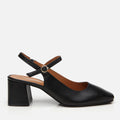 Women's Leather Block Heel Shoes - Black