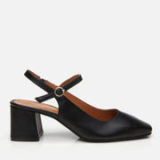 Women's Leather Block Heel Shoes - Black