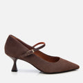 Women's Suede Leather Mary Jane Shoes Stiletto - Brown