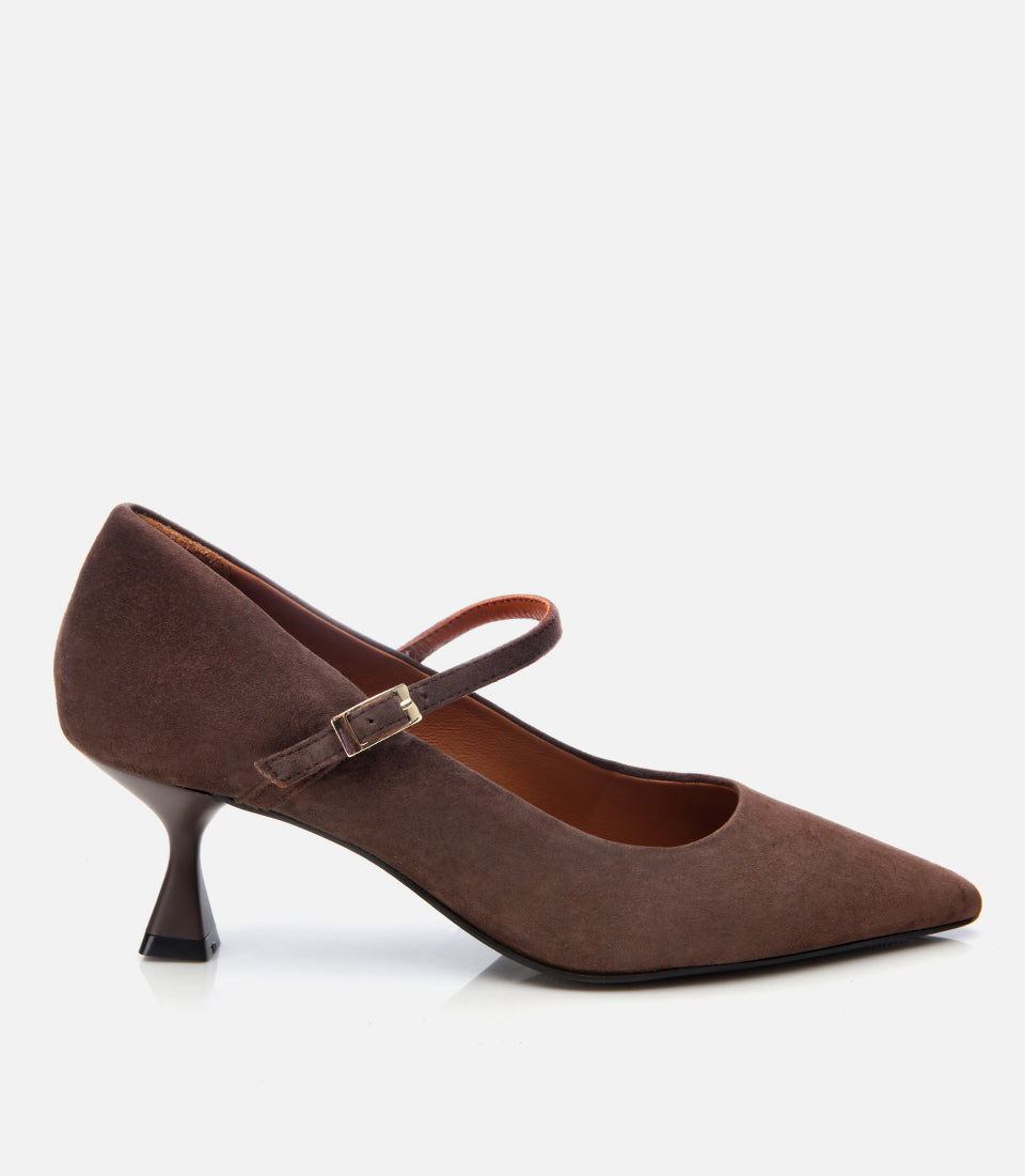 Women’s Suede Leather Mary Jane Stiletto - Brown