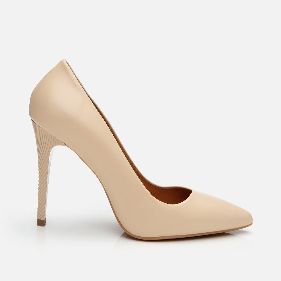Women’s Leather High-Heeled Stilettos - Beige