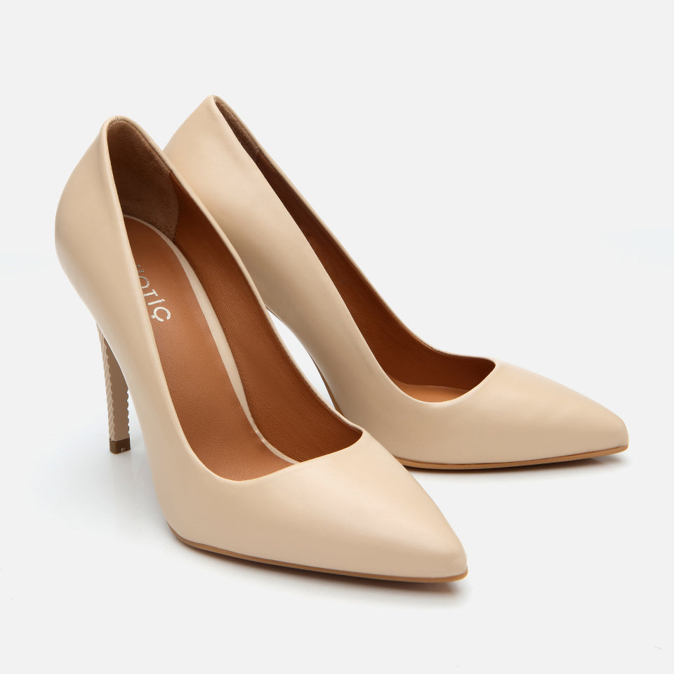 Women’s Leather High-Heeled Stilettos - Beige