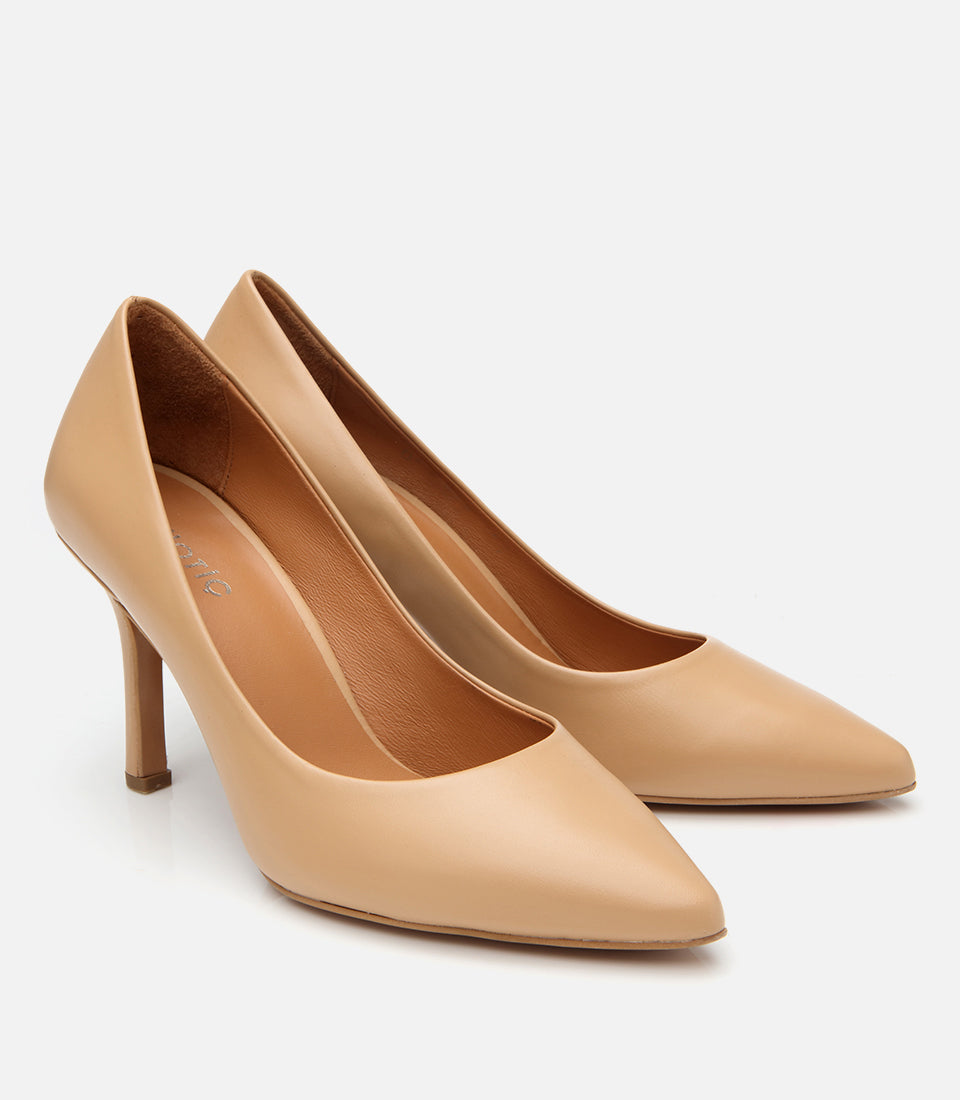Women’s Leather High-Heeled Stiletto - Beige