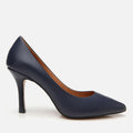 Women's Leather High-Heeled Stiletto - Navy
