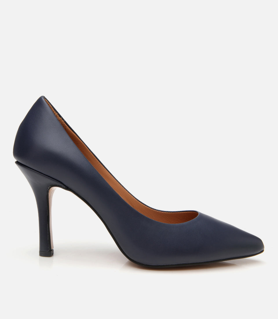 Women’s Leather High-Heeled Stiletto - Navy