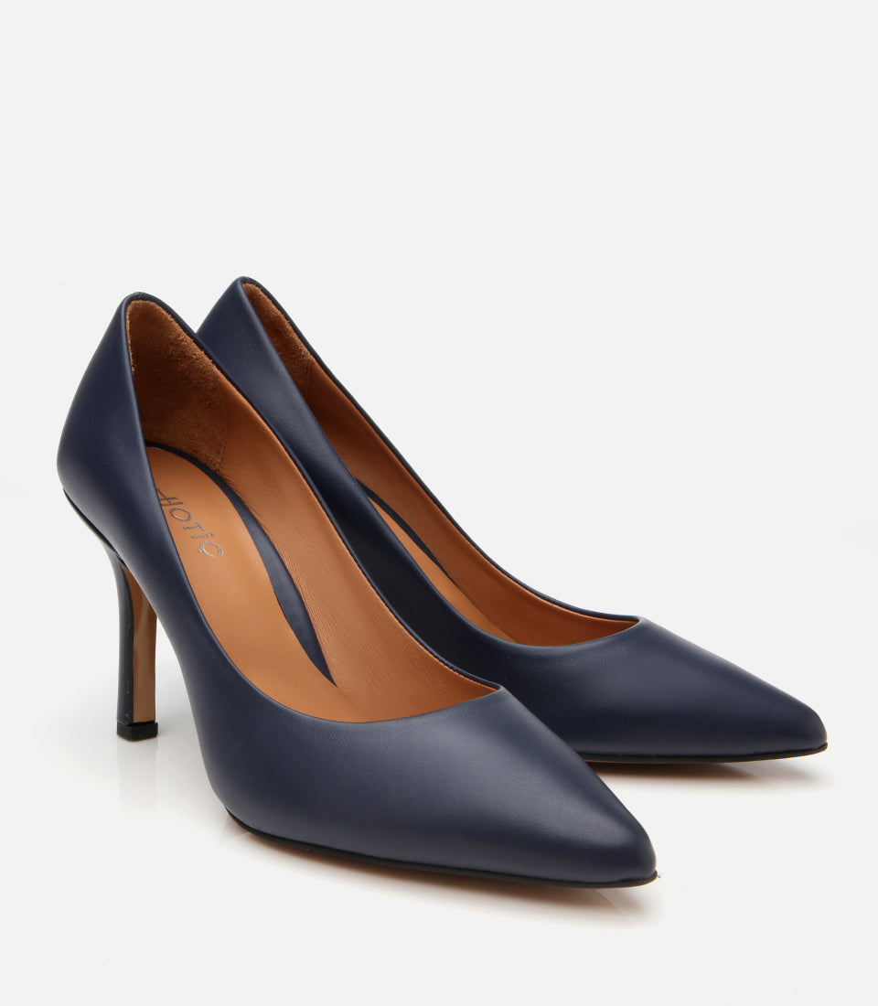 Women’s Leather High-Heeled Stiletto - Navy