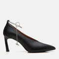 Women’s Leather Chain-Embellished Stiletto Heels - Black