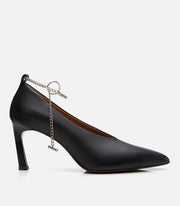 Women’s Leather Chain-Embellished Stiletto Heels - Black