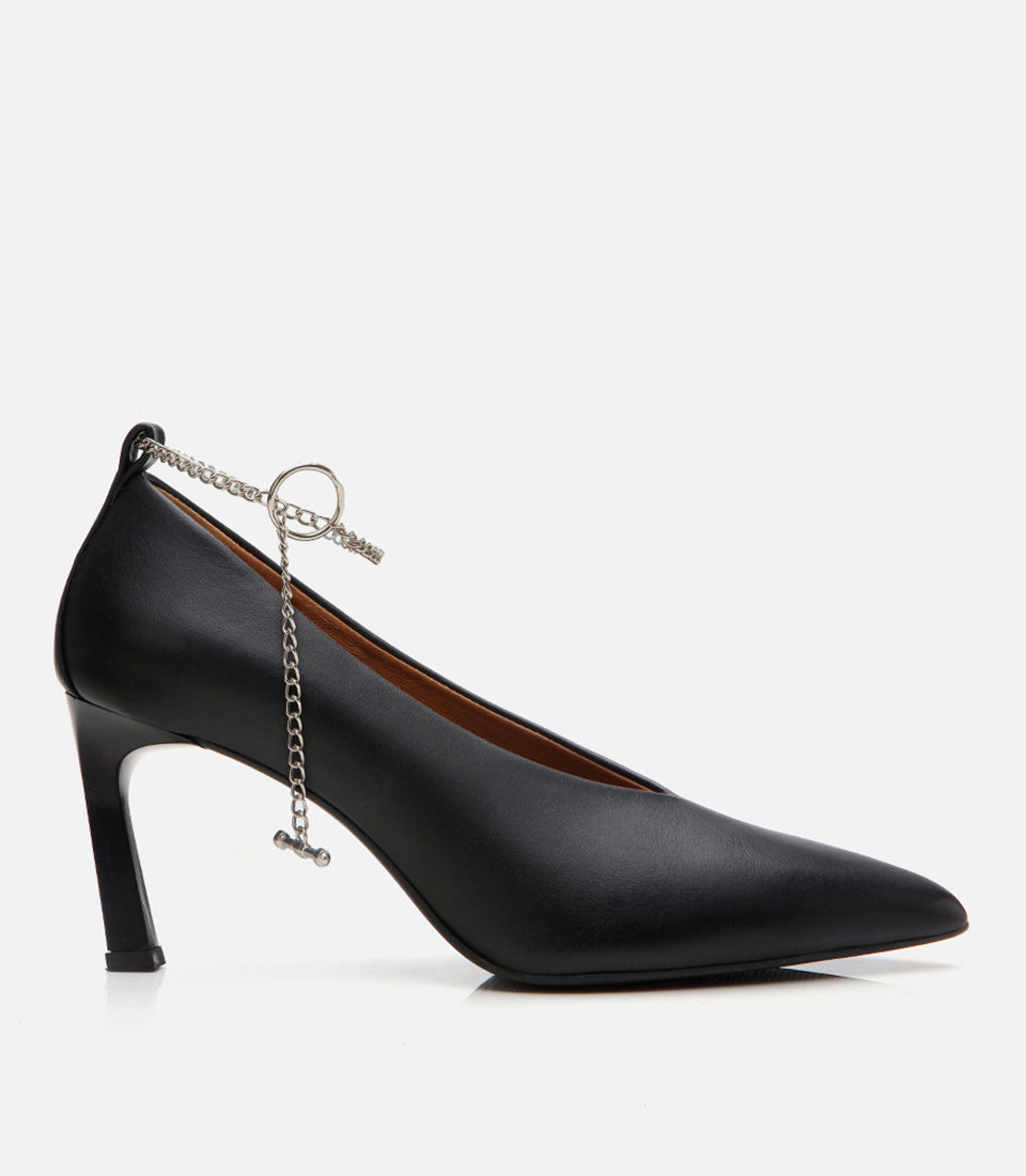 Women’s Leather Chain-Embellished Stiletto Heels - Black