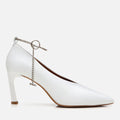 Women's Leather Chain-Embellished Stiletto Heels - Ecru