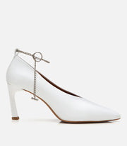 Women’s Leather Chain-Embellished Stiletto Heels - Ecru
