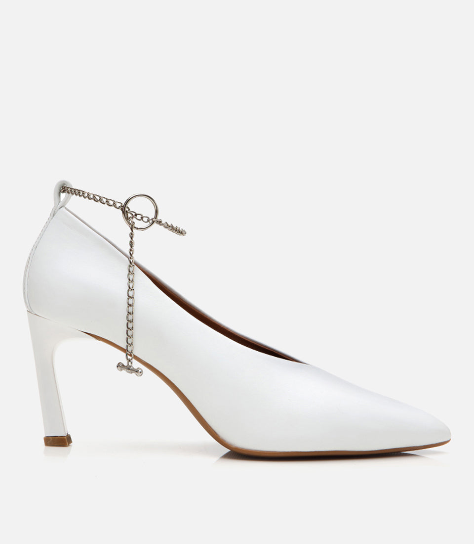 Women’s Leather Chain-Embellished Stiletto Heels - Ecru