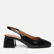 Women's Leather Block Heel Shoes - Black