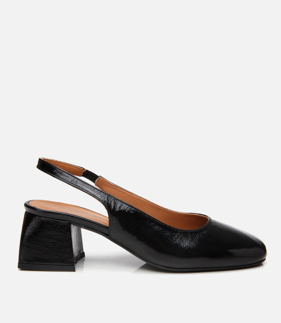 Women's Leather Block Heel Shoes - Black
