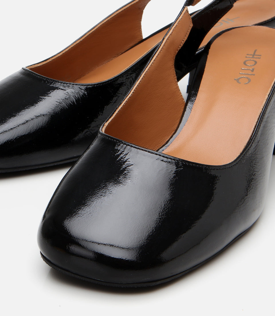 Women's Leather Block Heel Shoes - Black