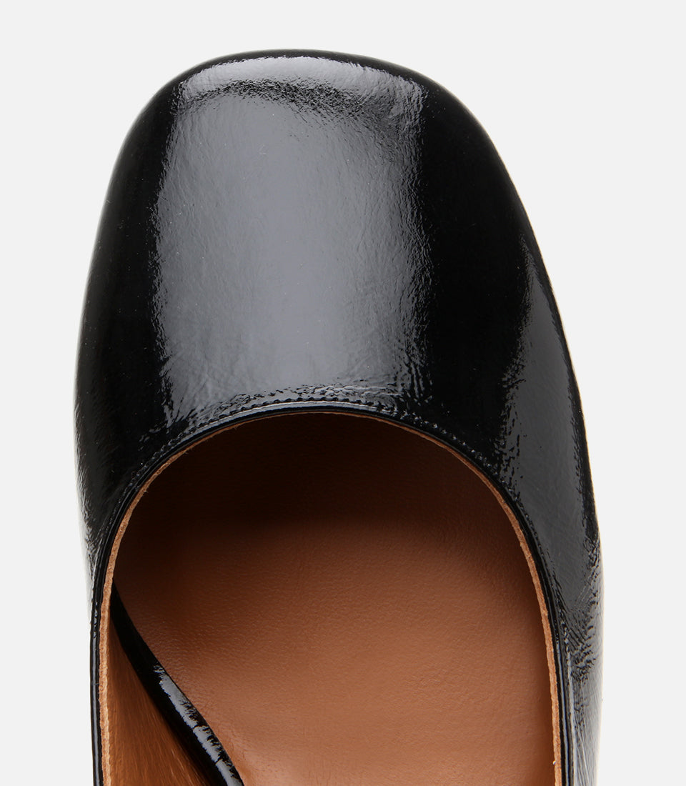 Women's Leather Block Heel Shoes - Black