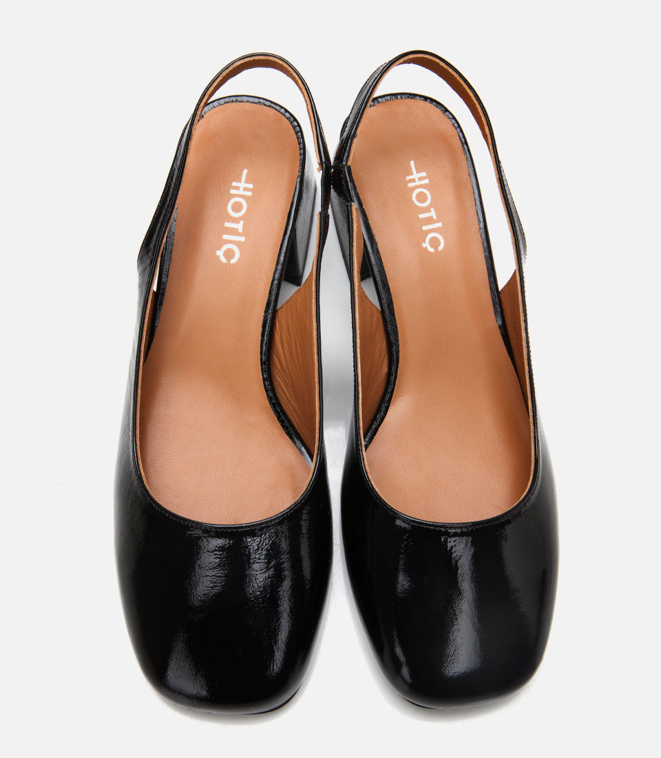 Women's Leather Block Heel Shoes - Black