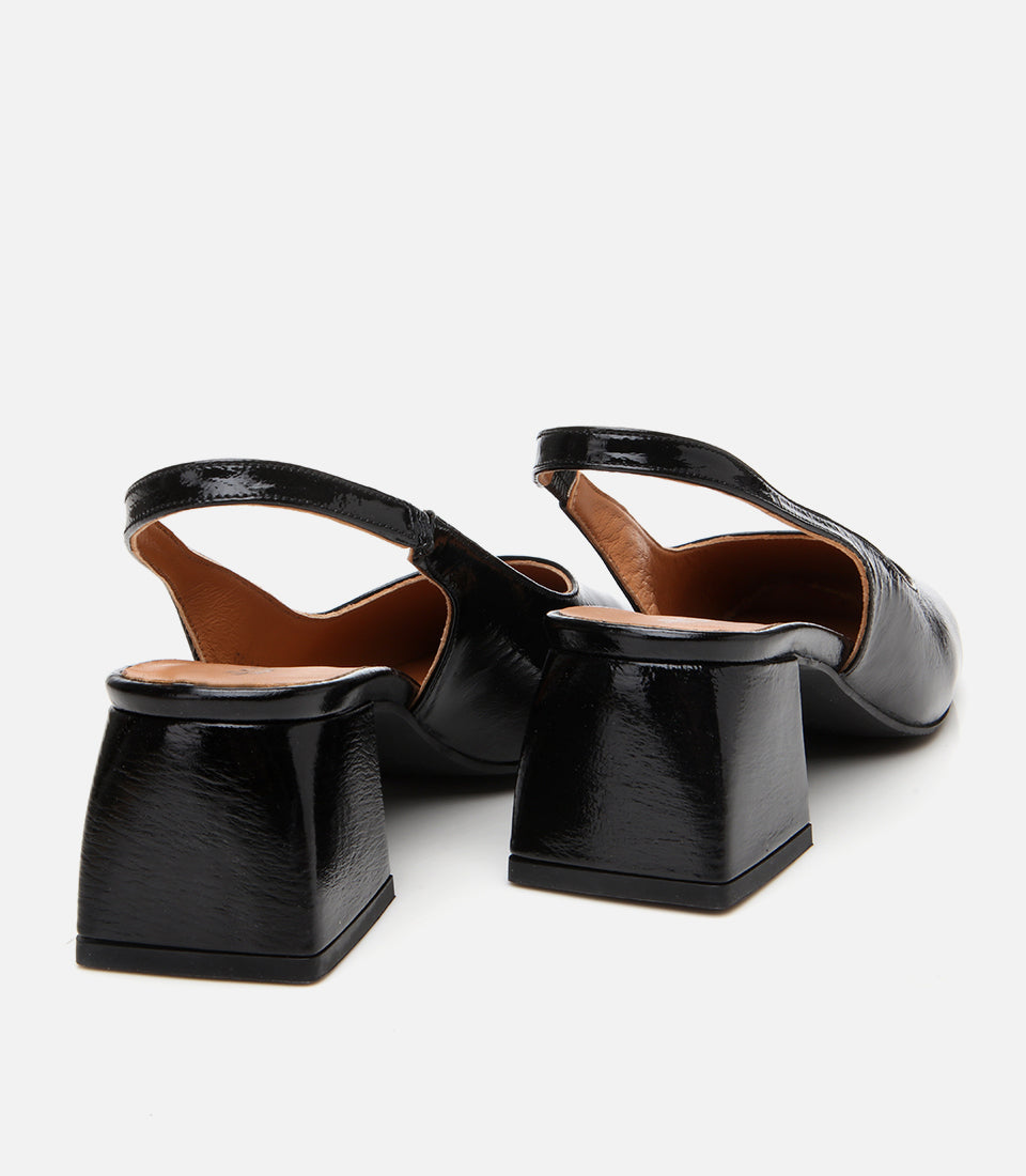 Women's Leather Block Heel Shoes - Black