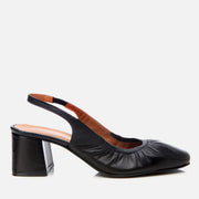 Women's Leather Block Heel Shoes - Black
