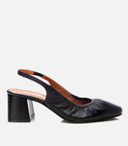 Women's Leather Block Heel Shoes - Black