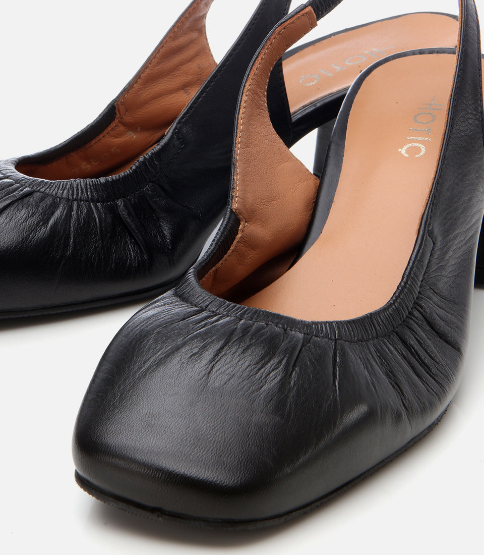 Women's Leather Block Heel Shoes - Black