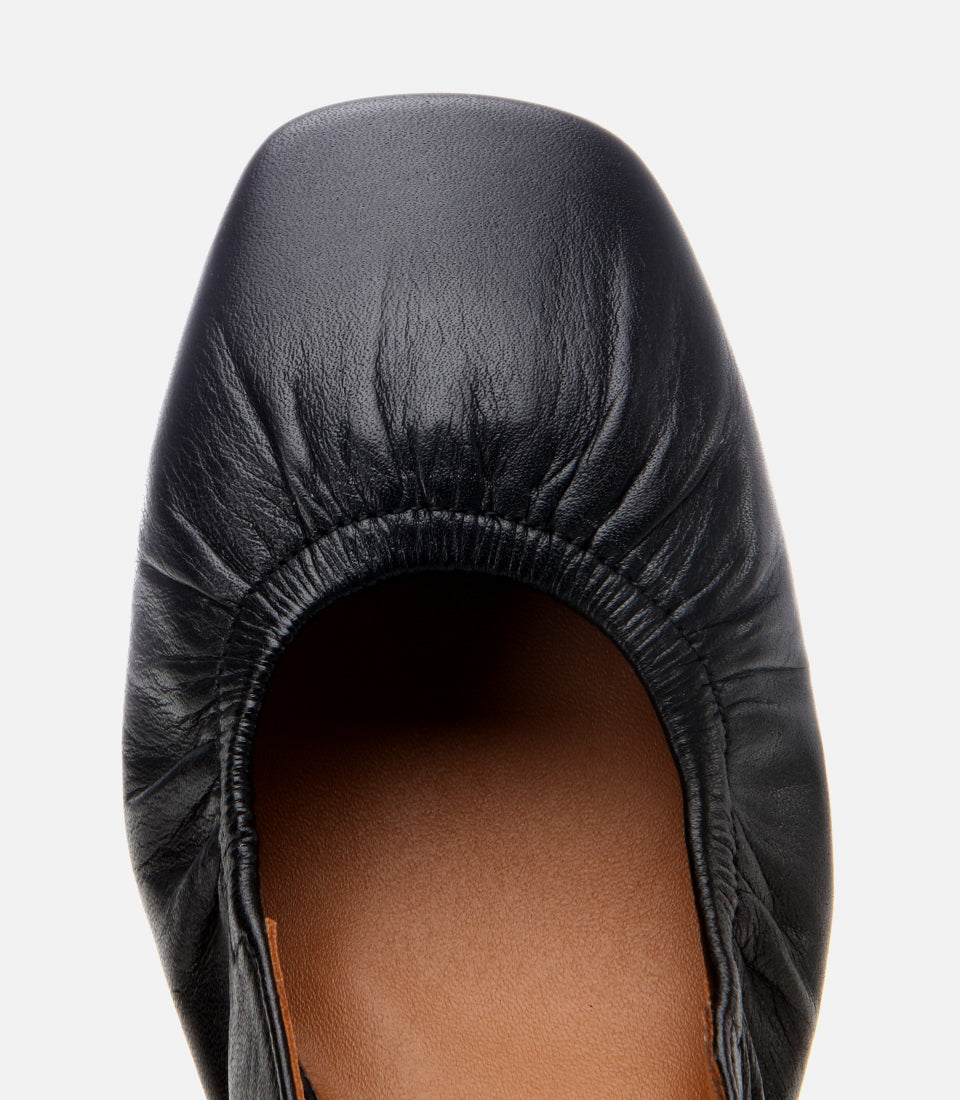 Women's Leather Block Heel Shoes - Black