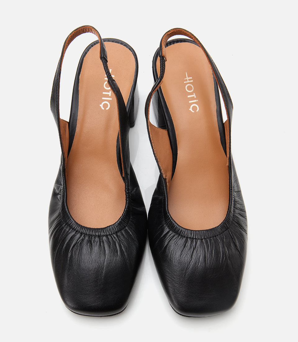 Women's Leather Block Heel Shoes - Black