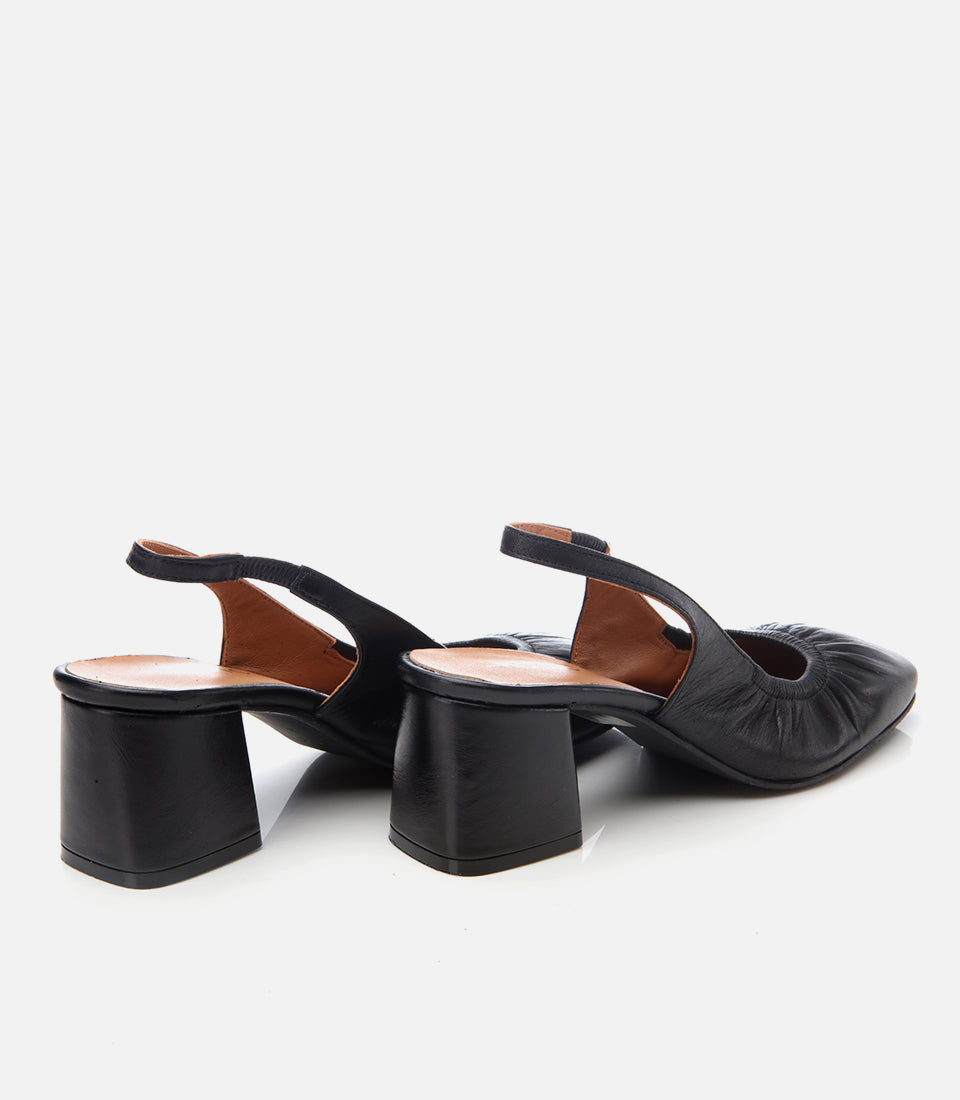 Women's Leather Block Heel Shoes - Black