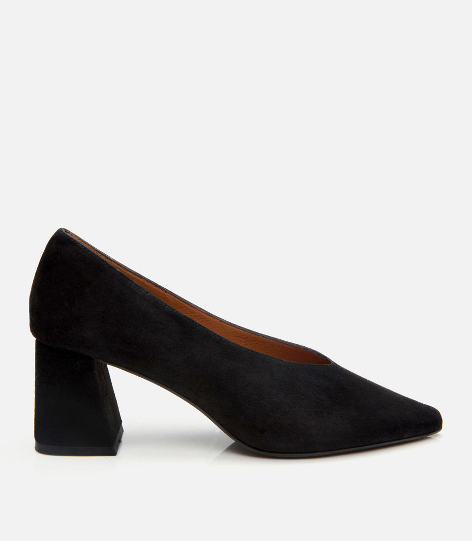 Women’s Suede Leather Block-Heel Shoes - Black