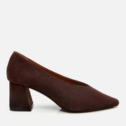 Women’s Suede Leather Block-Heel Shoes - Brown