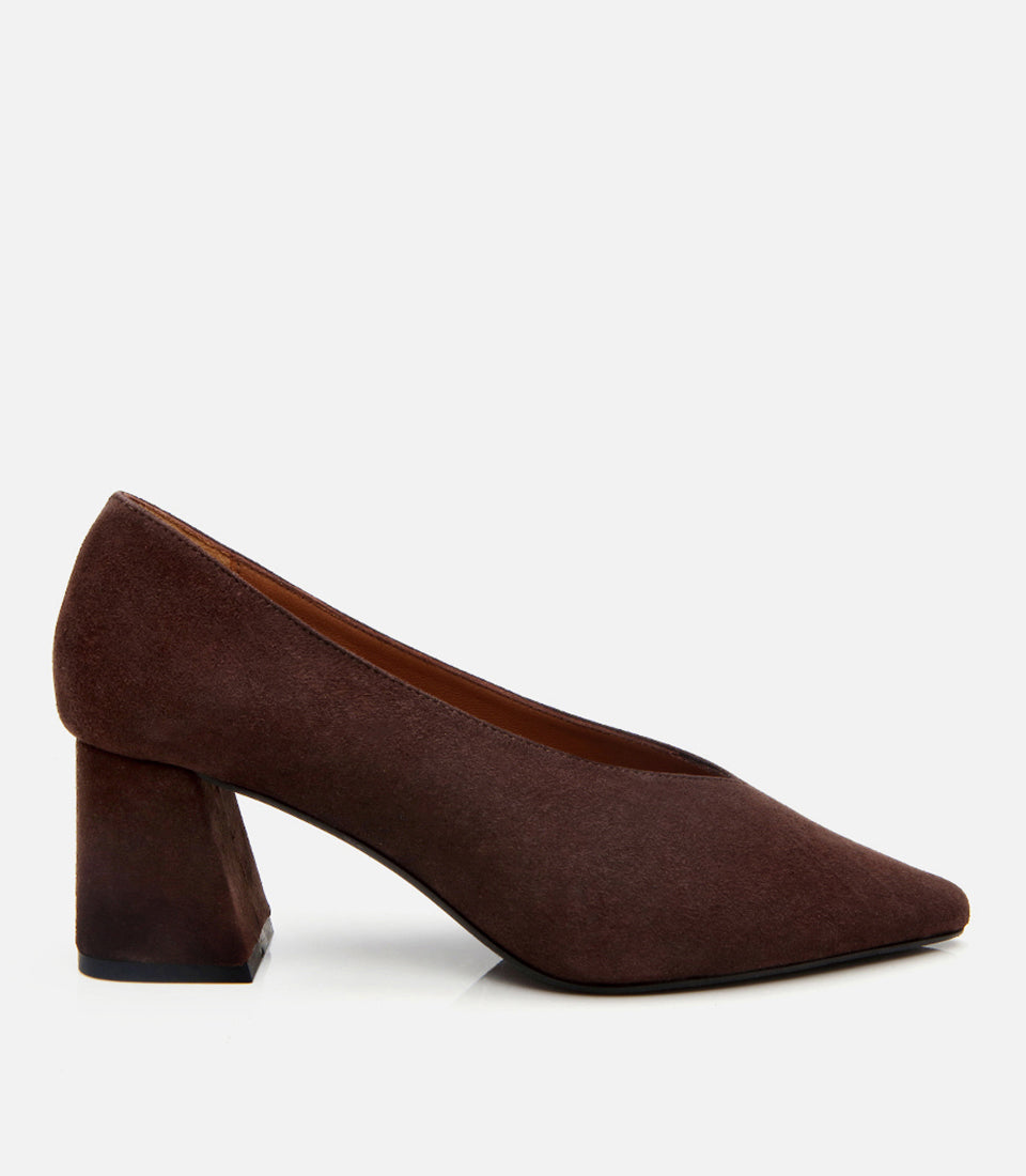 Women’s Suede Leather Block-Heel Shoes - Brown