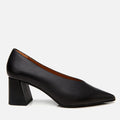 Women's Leather Block-Heel Shoes - Black
