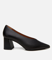 Women’s Leather Black Block-Heel Shoes - Black